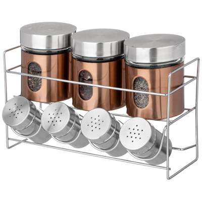 Набор банок для сыпучих продуктов и баночек для специй на метал. подставке AGNESS 172-142-1