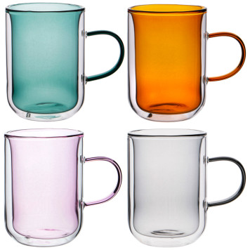 Набор из 4-х кружек "DOUBLE-WALL" 250 мл. диа=7,5 см. в=10,5 см. на подставке (кор=4наб.) AGNESS 249-200-2