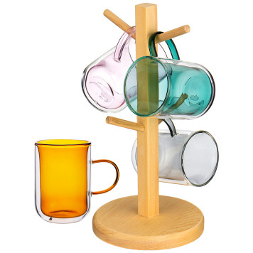 Набор из 4-х кружек "DOUBLE-WALL" 250 мл. диа=7,5 см. в=10,5 см. на подставке (кор=4наб.) AGNESS 249-200