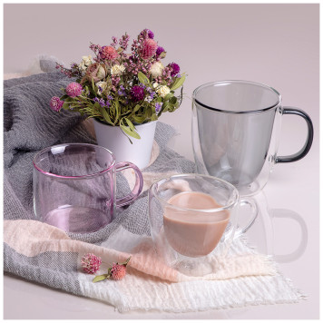 Набор из 4-х кружек "DOUBLE-WALL" 250 мл. диа=7,5 см. в=10,5 см. на подставке (кор=4наб.) AGNESS 249-200-3