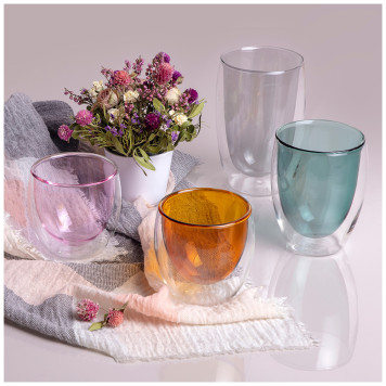 Стакан с двойными стенками "DOUBLE-WALL" 450 мл. диаметр=8,5 см. высота=14,5 см (кор=48шт.) AGNESS 249-211-1