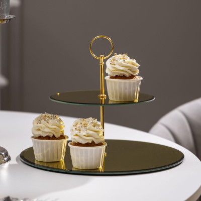 Блюдо сервировочное 2-х ярусное "GOLDEN MIRROR" 19/30 см AGNESS 357-252