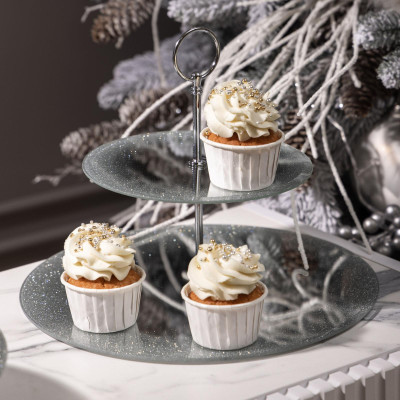 Блюдо сервировочное 2-х ярусное "SILVER MIRROR" 19/30 см AGNESS 357-253-1