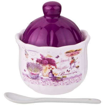 Сахарница с ложкой "ЛАВАНДОВАЯ ВЕСНА" 10*11,5 см 240 мл (кор=36шт.) AGNESS 358-1338-1