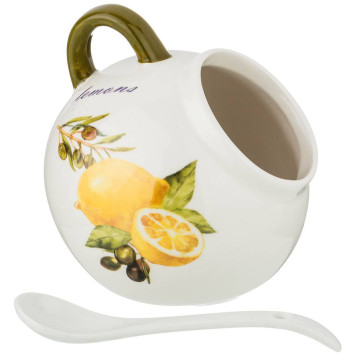 Солонка с ложкой "ЛЕМОН ТРИ" 9,5*10 см 170 мл (кор=48шт.) AGNESS 358-1593-1