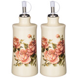 Набор для масла/уксуса "КОРЕЙСКАЯ РОЗА" 2пр. 6,5*6,5 см. высота=14,5 см. / 300 мл. (кор=16наб.) AGNESS 358-1704