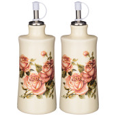 Набор для масла/уксуса "КОРЕЙСКАЯ РОЗА" 2пр. 6,5*6,5 см. высота=14,5 см. / 300 мл. (кор=16наб.) AGNESS 358-1704