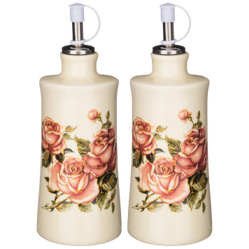 Набор для масла/уксуса "КОРЕЙСКАЯ РОЗА" 2пр. 6,5*6,5 см. высота=14,5 см. / 300 мл. (кор=16наб.) AGNESS 358-1704