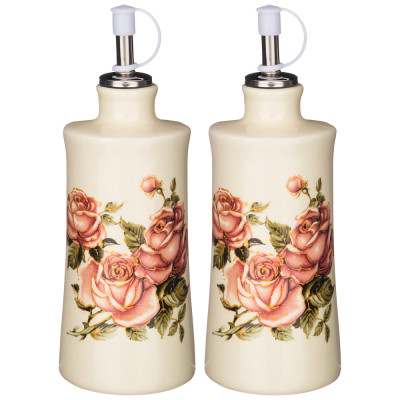 Набор для масла/уксуса "КОРЕЙСКАЯ РОЗА" 2пр. 6,5*6,5 см. высота=14,5 см. / 300 мл. (кор=16наб.) AGNESS 358-1704