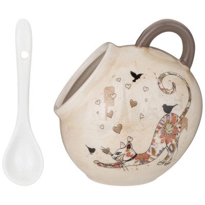 Солонка с ложкой "ПАРИЖСКИЕ КОТЫ" 9,5*10 см 170 мл (кор=48шт.) AGNESS 358-1748-1