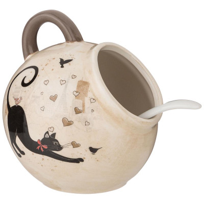 Солонка с ложкой "ПАРИЖСКИЕ КОТЫ" 9,5*10 см 170 мл (кор=48шт.) AGNESS 358-1748