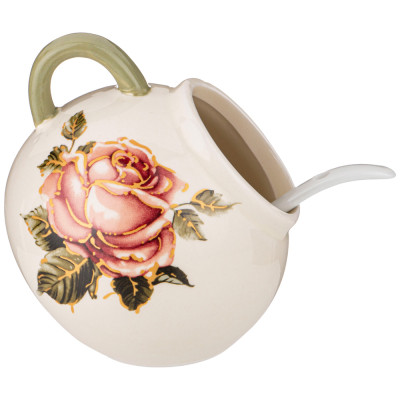 Солонка с ложкой "КОРЕЙСКАЯ РОЗА" 9,5*9,5 см. высота=10 см. / 170 мл. (кор=48шт.) AGNESS 358-1982-1