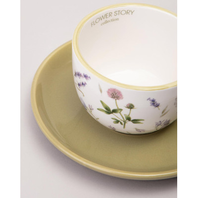 Чайная пара "FLOWER STORY" 15*7 см 220 мл (кор=36наб.) AGNESS 358-2178-4