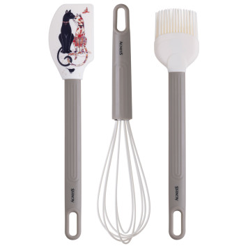 Набор: венчик, лопатка, кисточка , 3 предмета, серия "ПАРИЖСКИЕ КОТЫ" AGNESS 671-033