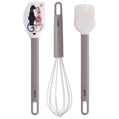 Набор: венчик, лопатка, кисточка , 3 предмета, серия "ПАРИЖСКИЕ КОТЫ" AGNESS 671-033