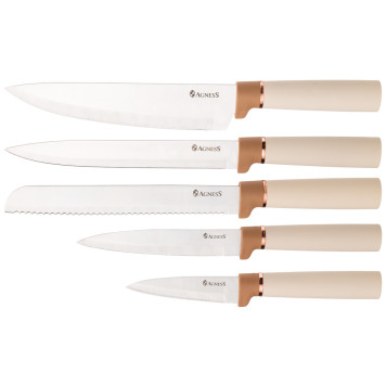 Набор из 12пр: 5 ножей, доска, подставка, половник, ложка, лопатка, шумовка, ложка для спагетти AGNESS 671-200-1