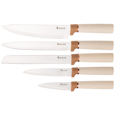Набор из 12пр: 5 ножей, доска, подставка, половник, ложка, лопатка, шумовка, ложка для спагетти AGNESS 671-200-1