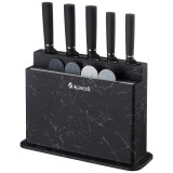 Набор из 10пр: 5 ножей, 4 доски и подставка, цвет: черный мрамор AGNESS 671-203