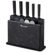 Набор из 10пр: 5 ножей, 4 доски и подставка, цвет: черный мрамор AGNESS 671-203