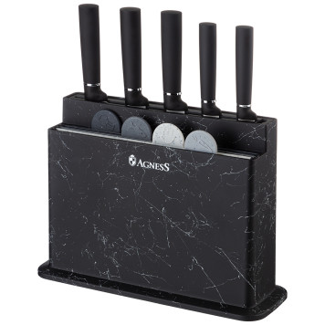 Набор из 10пр: 5 ножей, 4 доски и подставка, цвет: черный мрамор AGNESS 671-203