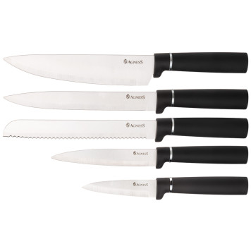 Набор из 10пр: 5 ножей, 4 доски и подставка, цвет: черный мрамор AGNESS 671-203-3
