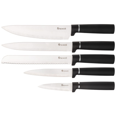 Набор из 10пр: 5 ножей, 4 доски и подставка, цвет: черный мрамор AGNESS 671-203-3