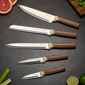 Набор из 9пр: 5 ножей, половник, лопатка и шумовка, вращающаяся подставка AGNESS 671-204-1