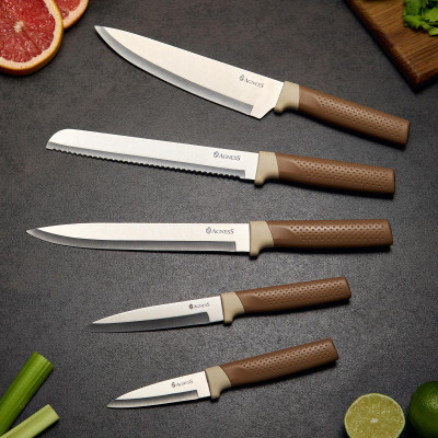 Набор из 9пр: 5 ножей, половник, лопатка и шумовка, вращающаяся подставка AGNESS 671-204-1