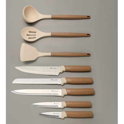 Набор из 9пр: 5 ножей, половник, лопатка и шумовка, вращающаяся подставка AGNESS 671-204-5