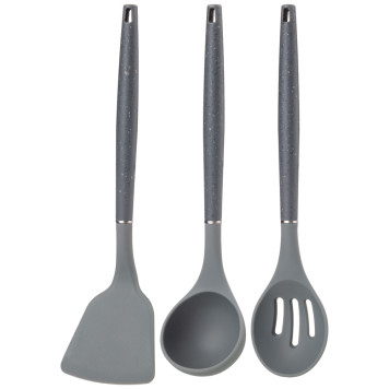 Набор из 9пр: 5 ножей, половник, лопатка и шумовка, вращающаяся подставка, цвет: серый AGNESS 671-205-2