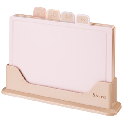 Набор из 4 досок на подставке, цвет: розово-бежевый AGNESS 671-206