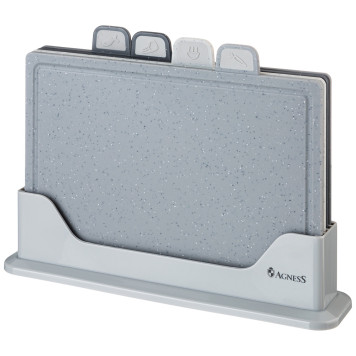 Набор из 4 досок на подставке, цвет: серый AGNESS 671-207