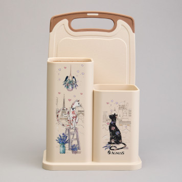 Набор из подставки и доски, серия "LAVENDER CATS" AGNESS 671-210-1