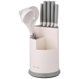 Набор из 9пр: 5 ножей, половник, лопатка и шумовка, вращающаяся подставка, цвет: серый AGNESS 671-211