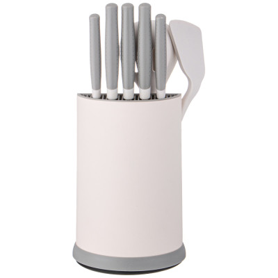 Набор из 9пр: 5 ножей, половник, лопатка и шумовка, вращающаяся подставка, цвет: серый AGNESS 671-211-2