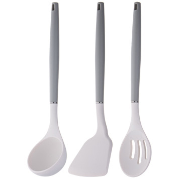 Набор из 9пр: 5 ножей, половник, лопатка и шумовка, вращающаяся подставка, цвет: серый AGNESS 671-211-4