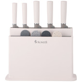 Набор из 10пр: 5 ножей, 4 доски и подставка, цвет: бело-серый AGNESS 671-212
