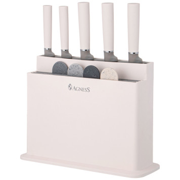 Набор из 10пр: 5 ножей, 4 доски и подставка, цвет: бело-серый AGNESS 671-212-1