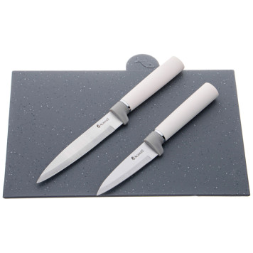 Набор из 10пр: 5 ножей, 4 доски и подставка, цвет: бело-серый AGNESS 671-212-4