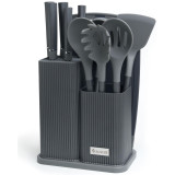 Набор из 12пр: 5 ножей, доска, подставка, половник, ложка, лопатка, шумовка, ложка для спагетти AGNESS 671-214