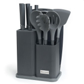 Набор из 12пр: 5 ножей, доска, подставка, половник, ложка, лопатка, шумовка, ложка для спагетти AGNESS 671-214