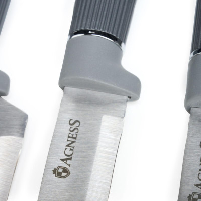 Набор из 12пр: 5 ножей, доска, подставка, половник, ложка, лопатка, шумовка, ложка для спагетти AGNESS 671-214-1