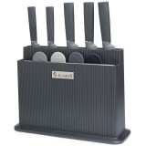 Набор из 10пр: 5 ножей, 4 доски и подставка, цвет: черно-серый AGNESS 671-215