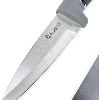 Набор из 10пр: 5 ножей, 4 доски и подставка, цвет: черно-серый AGNESS 671-215-1