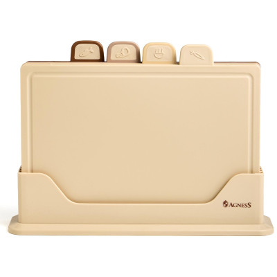 Набор из 4 досок на подставке, цвет: бежевый AGNESS 671-216-1