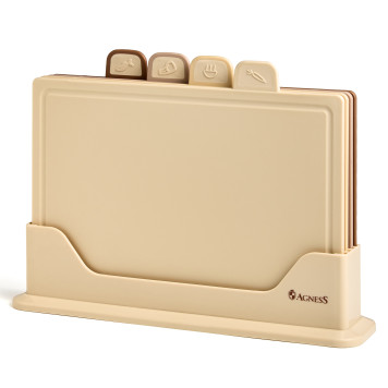 Набор из 4 досок на подставке, цвет: бежевый AGNESS 671-216