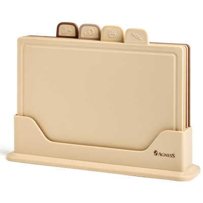 Набор из 4 досок на подставке, цвет: бежевый AGNESS 671-216