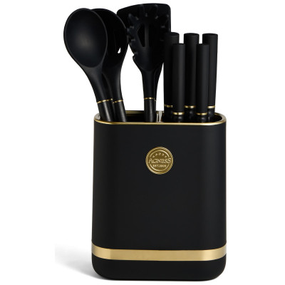 Набор из 11пр: 5 ножей, подставка, половник, ложка, лопатка, шумовка, ложка для спагетти AGNESS 671-221-2