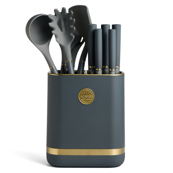 Набор из 11пр: 5 ножей, подставка, половник, ложка, лопатка, шумовка, ложка для спагетти AGNESS 671-222-2