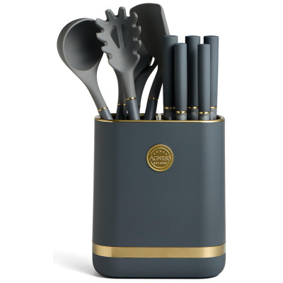 Набор из 11пр: 5 ножей, подставка, половник, ложка, лопатка, шумовка, ложка для спагетти AGNESS 671-222-2